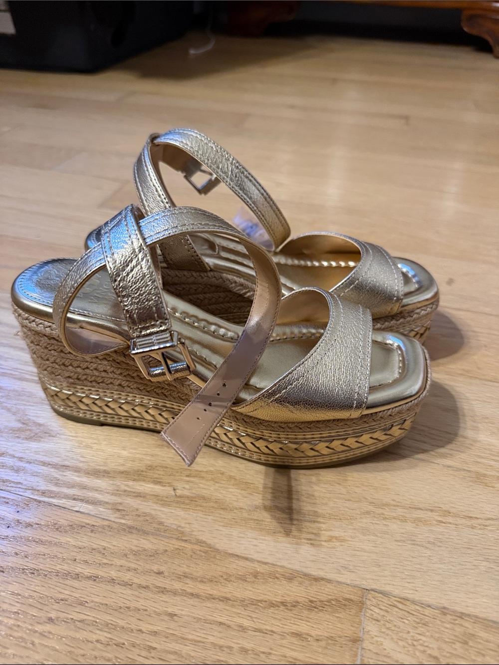 Vince Camuto Metallic Gold Espadrille Wedge Sandals